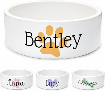 Custom Dog Bowl | Personalized Food & Water Dish with Name | Microwave & Dishwasher Safe Ceramic Pet Feeding Bowl | Gift Idea for New Puppy Owners | White – Large