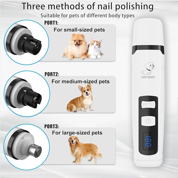 Dog Nail Grinder,Quiet Dog Nail Grinder for Large Medium Small Dogs Paw & Cats Claw, Dual Light USB Rechargeable Electric 2-Speed Pet Toenail Grooming Supplies, Gifts for Cat/Dog Lovers (M2)