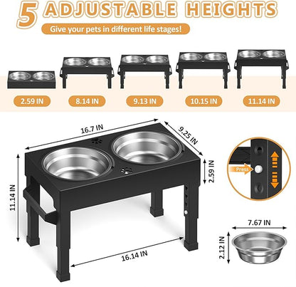 Elevated Dog Bowls Stand Large Breed, Height Adjustable Raised Dog Bowls Holder with 2 Stainless Steel Food Bowls for Small, Medium and Large Canine