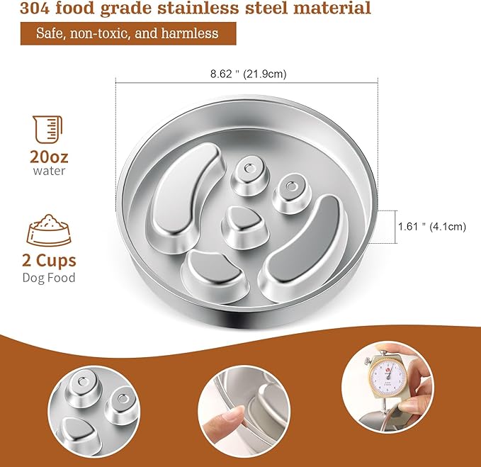 Stainless Steel Slow Feeder Dog Bowls – Non-Slip Metal Dog Bowl for Large & Medium Breeds, Puppy Puzzle Feeder – 2 Cup Capacity for Small to Big Pets – Durable Slow Feed Dog & Cat Food Dish