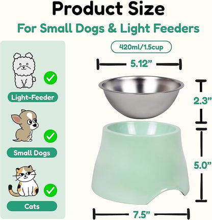Elevated Spaniel Dog Bowl, Melamine Raised Dog Food Bowl for Long-Eared Dogs, Raised Dog Bowls for Small & Medium Dogs, Stainless Steel Inner Bowl, Non-Slip Base (Green, M (420 ML / 1.5 Cups))