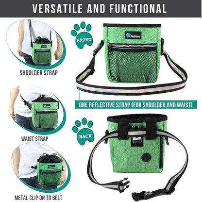 PetAmi Dog Treat Pouch, Pet Treat Pouch for Training, Dog Walking Bag Holder for Kibbles, Pet Food Toy, Dog Trainer Essentials Supplies, Poop Bag Dispenser, 3 Ways to Wear (Green)
