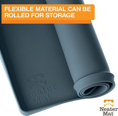 Neater Pet Brands Neater Mat Pet Mats for Food and Water, Cat & Dog Bowl Mat Waterproof Silicone, Feeding Tray, Dog Food Mats for Floors, Placemat w/Raised Edge for Under Bowls, 19” x 12”, Slate Blue