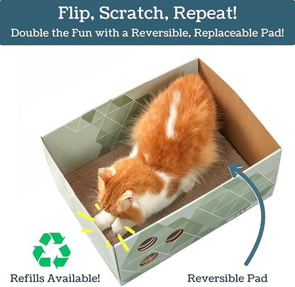 Cardboard Cat Scratcher, No-Mess Cat Scratch Box with Refillable Double-Sided Cat Scratch Pad for Indoor Cats