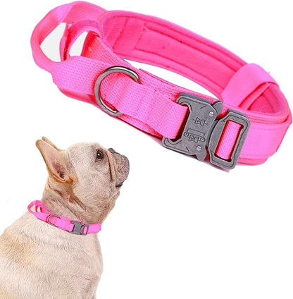 Xqpetlihai Tactical Dog Collar Adjustable Military Nylon Dog Collar with Control Handle and Heavy Duty Metal Buckle for Medium and Large Dogs (Pink,S)