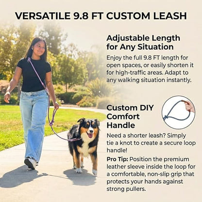 Tails & Tales Hands Free Dog Leash for Walking Running Training, Adjustable Lead Up to 9.8ft, Dogs Up to 125lbs, Crossbody, Dual Handle, Multifunctional, Double Attachment for 2 Dogs (Winery Red)