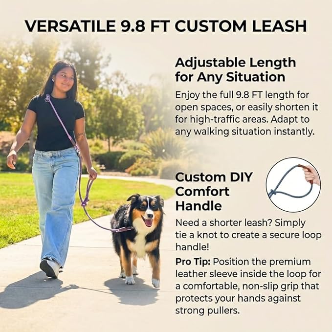 Tails & Tales Hands Free Dog Leash for Walking Running Training, Adjustable Lead Up to 9.8ft, Dogs Up to 125lbs, Crossbody, Dual Handle, Multifunctional, Double Attachment for 2 Dogs (Opera Mauve)