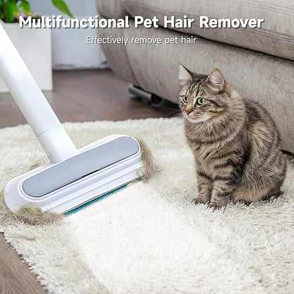 OMISTAR 2 Pcs 23.6 Inch Pet Hair Removal Tool, 4-in-1 Multifunctional Fur Cleaner with Extendable Handle, Reusable Dog Cat Hair Remover Brush for Furniture, Carpet, Couch, Bedding & Car Interiors