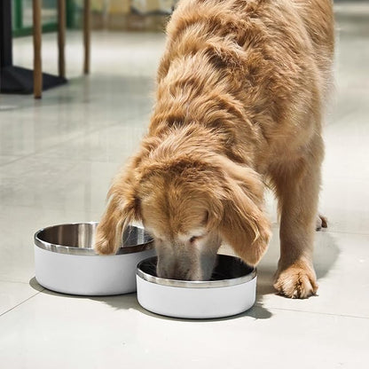 LIANLAI Stainless Steel Dog Bowls, Rust-Resistant Pet Bowls, Non Slip Dog Water Bowl, Versatile Feeding Bowls (White，64 oz)