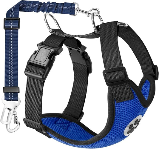Lukovee Dog Seat Belt for Car, Adjustable Dog Car Harness for Large Medium Small Dogs, Soft Padded & Breathable Mesh Dog Seatbelt with Car Strap and Carabiner (Blue,XXXS)