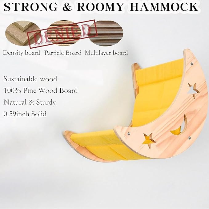 Cat Hammock Moon Bed Wall Mounted Shelf Hammock Shelves and Perches Solid Wood Furniture Platforms Beds Hanging for Cats and Kitty Easy Installation-Single Moon