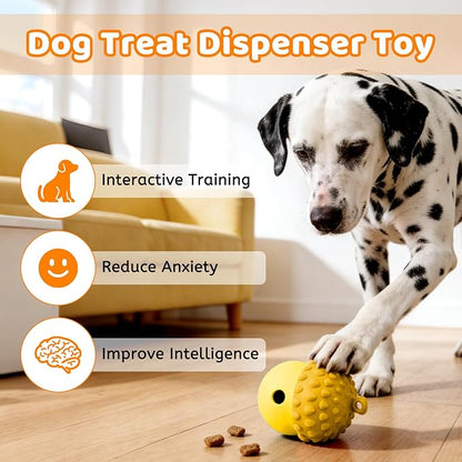 Dog Treat Toys for Puppy, Silicone Dog Toy Treat Dispenser Slow Feeder, Dog Interactive Toys for Boredom, Dog Enrichment Toys to Keep Them Busy, Interactive Dog Toy 1 Pack (Yellow)