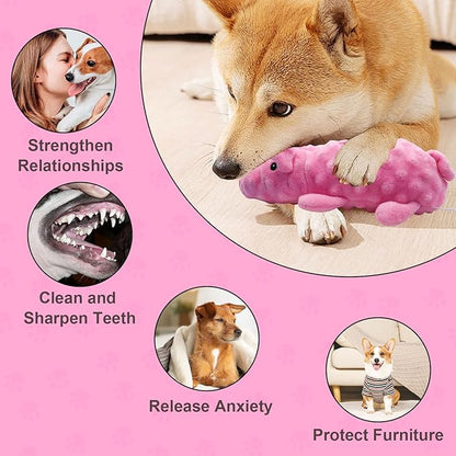 Andiker Dog Squeaky Toys, 10 in/24.5 cm Plush Dogs Toy Soft Dog Chew Toys in Pig Shape for Chewing Biting, Stuffed Puppy Toys with a 9.5 cm Squeaker and Crinkle Paper for All Breed Sizes Dogs (Pink)