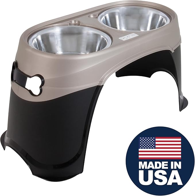 Petmate Easy Reach Pet Diner Elevated Dog Bowls 2 Sizes 2 Polished Colors, Black/Pearl Tan, Large (23479), Made in USA