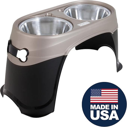 Petmate Easy Reach Pet Diner Elevated Dog Bowls 2 Sizes 2 Polished Colors, Black/Pearl Tan, Large (23479), Made in USA