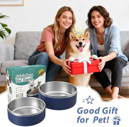 2 Pack Stainless Steel Dog Bowls, Outdoor Dog Water Bowl with Non Slip Rubber Bottom, Dishwasher Safe, Easy to Clean,40oz&64oz Blue