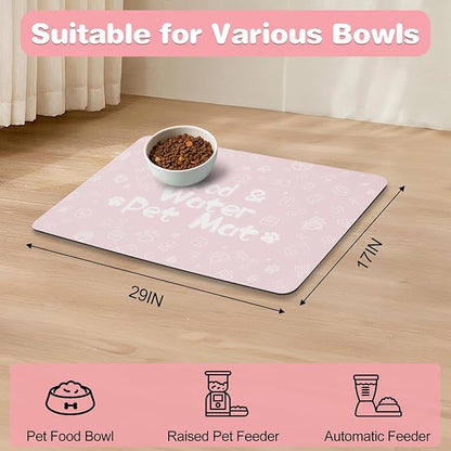 Pet Feeding Mat,Dog Cat Mat for Food and Water,Dog Bowl Waterproof Placemat with Rubber Backing,Absorbent Quick Dry Water Dispenser Mat for Pet（Pink 17"×29"）