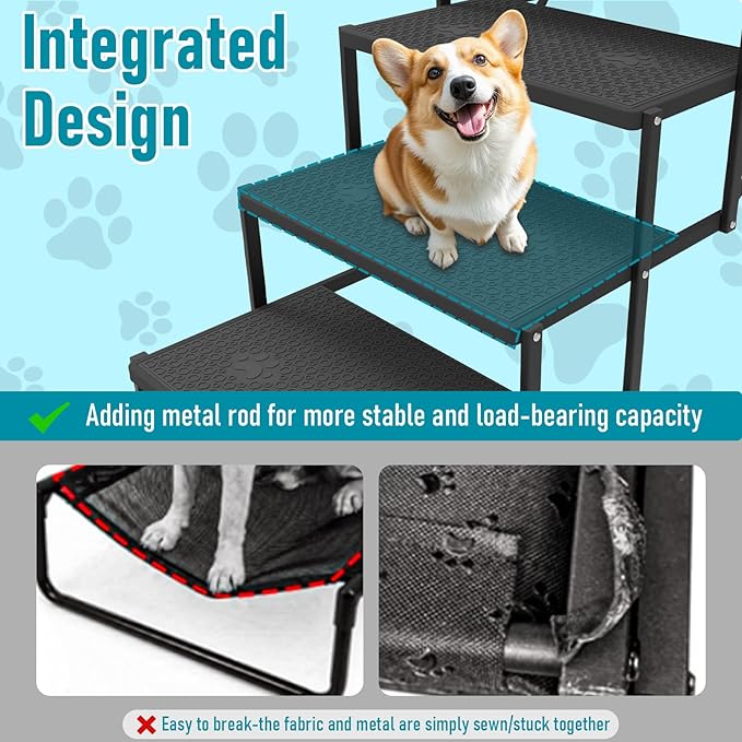 Dog Stairs for car, 6 Steps Foldable Dog Steps for Truck, Upgraded Non-Slip Pet Stairs for lagre Dogs, Metal Pet Stairs for SUV, Truck and Cars