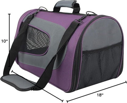 EliteField Deluxe Soft Pet Carrier (3 Year Warranty, Airline Approved), Multiple Sizes and Colors Available (18" L x 10" W x 11" H, Purple+Gray)