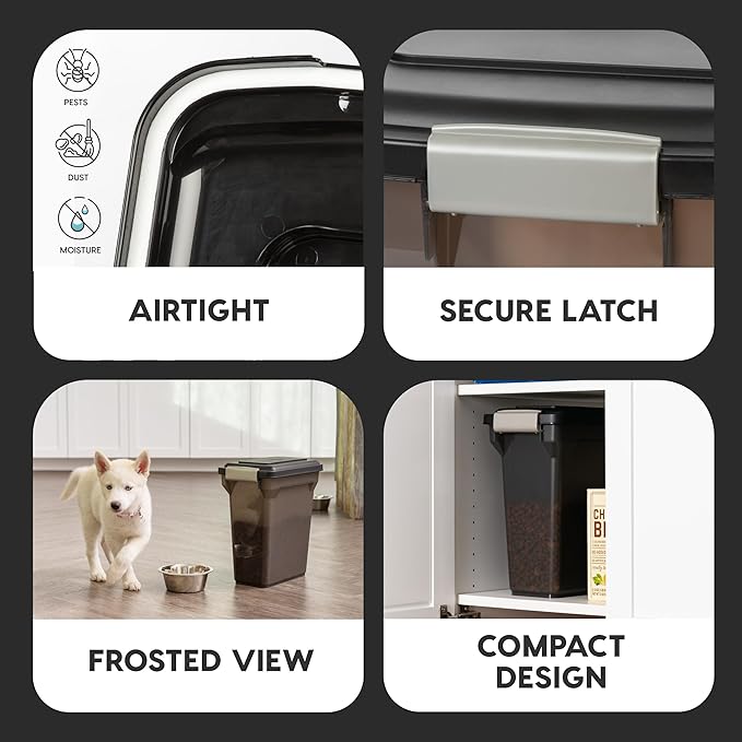 IRIS USA Dog Food Storage Container, Airtight Lid, Up to 13 Pounds Pet Food Storage, Versatile Pet Food Bin, Treats, BPA Free, Smoke