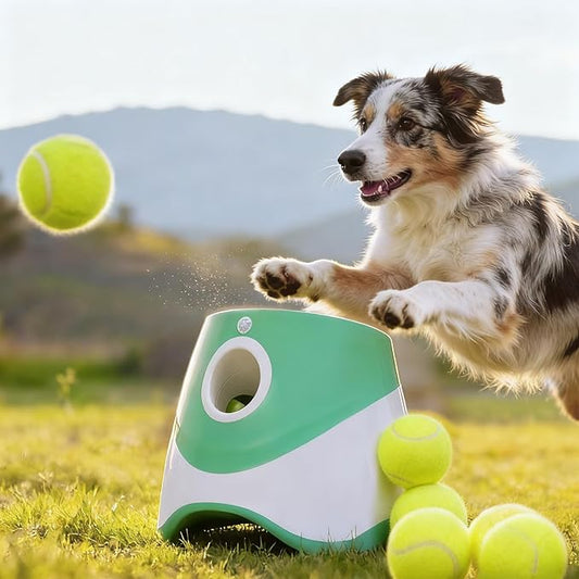 iMounTEK Automatic Ball Launcher for Dogs, Dog Fetch Machine with 6 Tennis Balls, 3 Adjustable Distance Settings, Interactive Fetch Toy for Small to Medium Dogs, Indoor/Outdoor Use