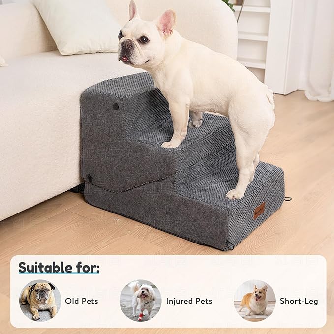 4-Step Dog Stair and Ramp for Small Dogs and Cats, Pet Steps for Bed with Non-Slip Bottom, Grey
