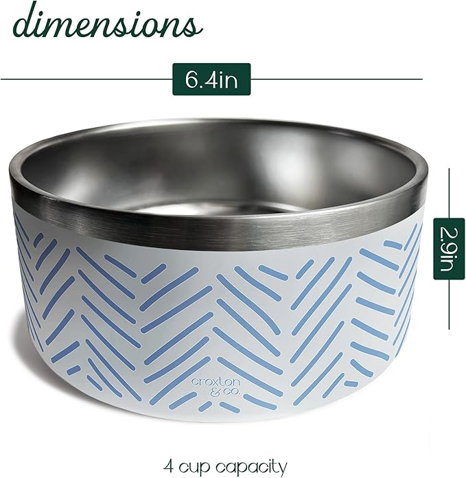 CROXTON & CO. Stainless Steel Pet Bowl for Dogs & Cats | Insulated Food Bowls for Dog Cat | No Tip No Slip | Non-Slip Rubber Base | Dishwasher Safe | Medium (4 Cups)