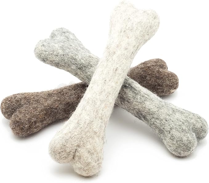Glaciart One Felted Wool Dog Chew Bone (3 Pcs)| Durable Dog Chew Toy, Puppy Chew Toys for Teething & Dog Teeth Cleaning | Pet Toys Fetch Games & for Anxiety/Boredom | Great for Small or Medium