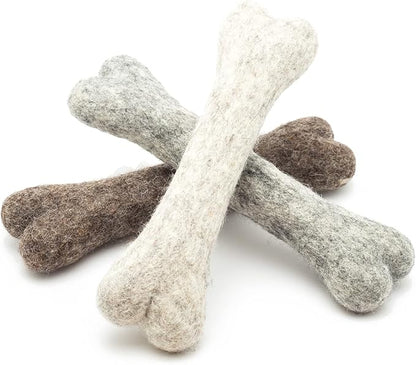 Glaciart One Felted Wool Dog Chew Bone (3 Pcs)| Durable Dog Chew Toy, Puppy Chew Toys for Teething & Dog Teeth Cleaning | Pet Toys Fetch Games & for Anxiety/Boredom | Great for Small or Medium