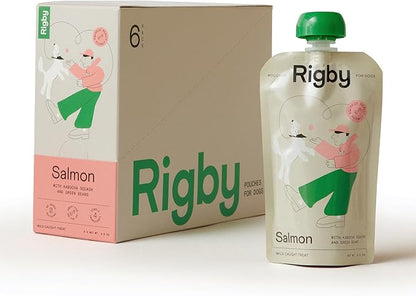 Rigby Organic Wild-Caught Alaskan Salmon Dog Treat Pouches – Low-Calorie Squeeze Treat for Enrichment, Meal Topping, Training & Pill Time – Supports Joint, Skin & Digestive Health – 6 Pack