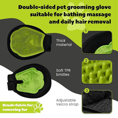 Cat & Dog Brush Set, Pet Grooming Kit with Metal Comb, Slicker Brush, Hair removal Glove for Detangling and Dematting Long, Matted Fur, Green