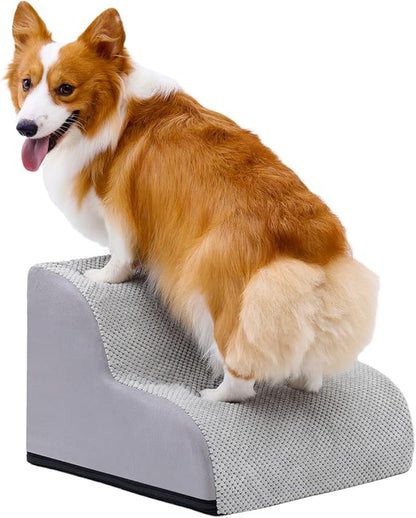 Makigued Dog Stairs for Small Dogs and Cats, 12" H 2 Steps Pet Steps Ramp for High Bed, Couch, Sofa, Waterproof Pet Stairs with Removable Washable Cover, Non-Slip Bottom, Light Gray