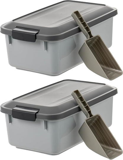 IRIS USA WeatherPro Airtight Pet Food Storage Container, Up to 14 lbs, Dog Cat Bird and Other Pet Food Storage Bin Keep Pests Out Translucent Body BPA Free Stackable, 2 Pack, Gray