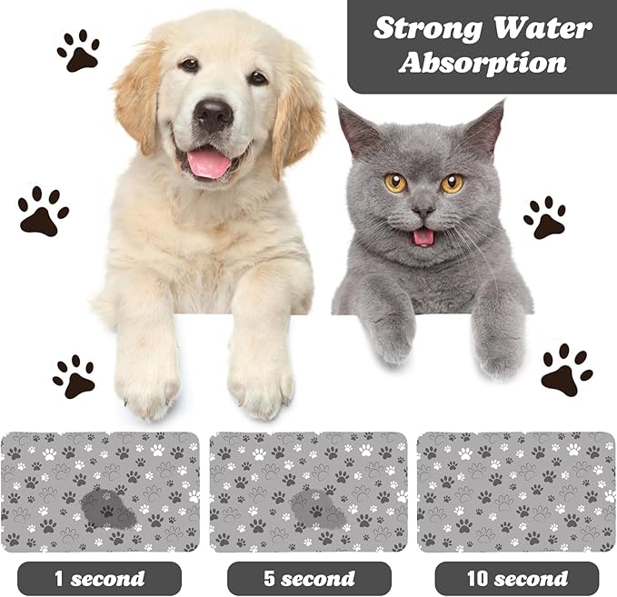 Dog Food Mat, Absorbent Water Bowl Mats Cat Pet Feeding Placemats Light Gray 12 * 20 inch
