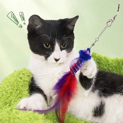 SONGWAY Cat Toy Wand Attachments - 8 Pieces Carrot Shrimp Mouse Fish Worm Dragonfly Cat Feather Toy Refills, Interactive Elastic Mesh Cat Toys for Indoor Cats Kittens