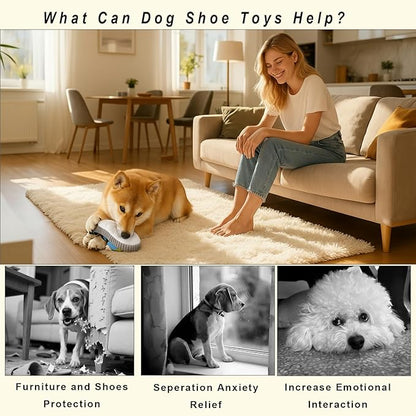 Interactive Squeaky Dog Toy with Jingle Bell - Shoe-Shaped Chew Toy for Puppy Teething, Thickened Laces for Small and Medium Breeds Tug-of-War, Not for Aggressive Chewers (Grey Edge)
