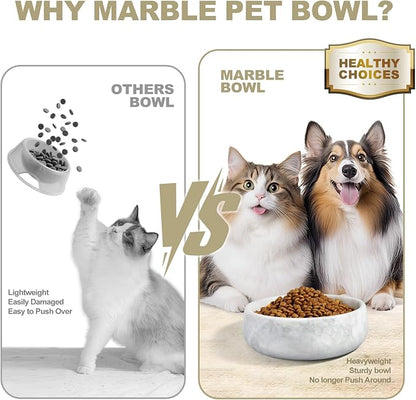 Marble Dog Bowl, 5lbs Non-Slip Cat and Dog Food Bowl Dish, Non-Tipping Weighted Puppy Pet Dish, Grey Stone Durable Food and Water Bowls, Easy to Clean, Holds 4 Cups
