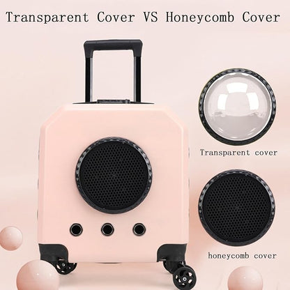 Double Compartment Pet Luggage with Wheels Cat Dog, Telescoping Handle Breathable Transparent Cover for Small and Medium Animals (Cyan)