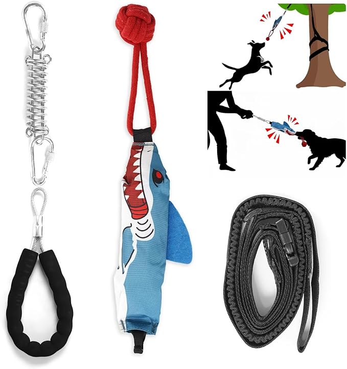 LISPOO Squeaky Tug-of-War Rope Toy for Small & Medium Dogs - Steel Handle & Stump Tether with Interactive Squeaker, Bite-Friendly Chewable Pull Game for Indoor/Outdoor Pet Training Playtime