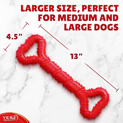 YES4QUALITY Dog Chew Toy - Durable Chew Bone for Medium and Large Dogs - 13", Red - Tough Rubber Tug of War Bone Pet Toy for Aggressive Chewers - Bumpy Design for Puppy Teething