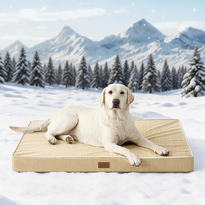 Large Orthopedic Dog Bed, Cooling Dog Beds for Large Dogs, Washable Pet Bed with Waterproof Liner, 44x32x4in,Beige