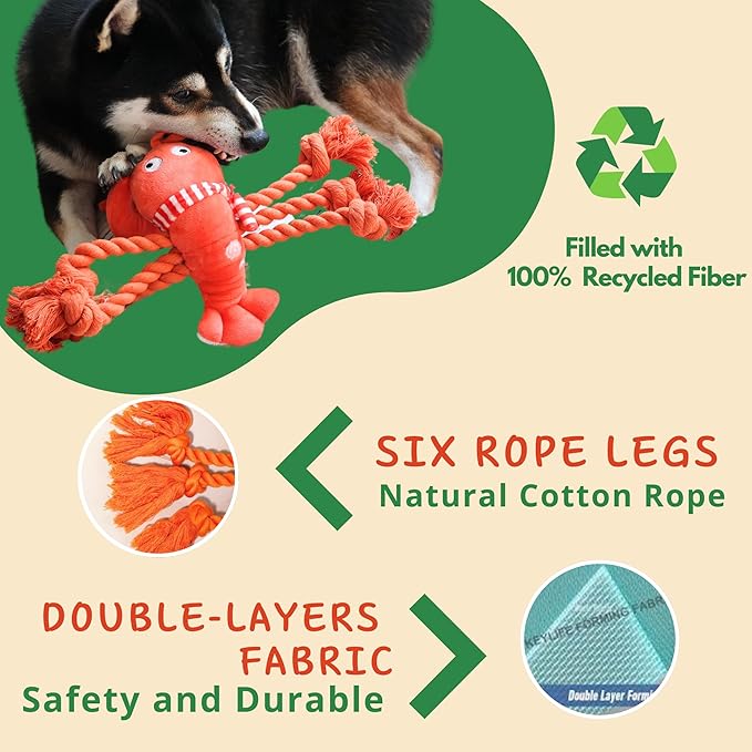 Squeaky Dog Toys, Rope Tug of War Dog Toys, Durable Lobster Plush Chew Toys, Dog Gifts for Puppy, Small Medium Large Dogs