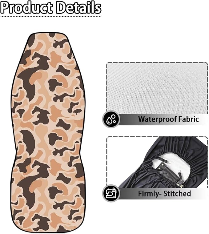Car Seat Covers 2 Pcs Stretch Polyester Fabric Cover Waterproof Duck Hunter Camouflage Front Seat Cover Anti Slip Universal Size Fit for Most Cars SUVs Trucks Vans