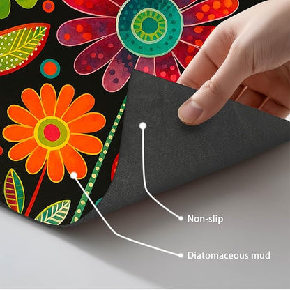 Vibrant Flower Pattern Pet Food Mat Spill-Proof Pet Feeding Mats for Food and Water Bowls Non-Slip Cats Placemat for Pet Areas Easy Clean Fast Dry Dog Water Bowl Mat 24" x 16"