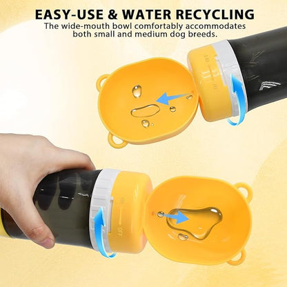 2-in-1 Pet Travel Water Bottle & Food Container - 14 oz Water + 6 oz Food Dispenser, Leak-Proof Portable Dog Water Bottle Bowl for Walking, Hiking, Camping Yellow