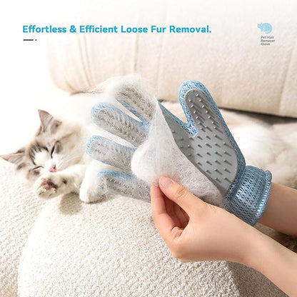 Pet Hair Remover Glove for Dogs & Cats, Upgraded Reusable 5-Finger, Gentle Deshedding Grooming Brush, Pet Hair Removal Tool for Furniture, Couch, Carpet, Car Seats | Sky Blue
