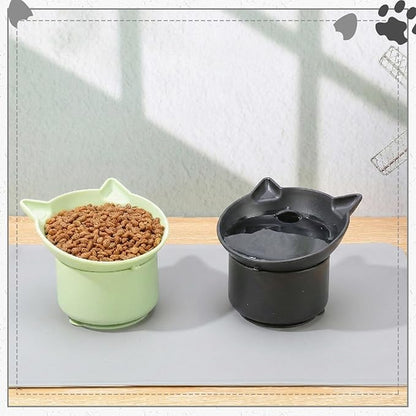 2 Pack Black, Green Slow Feeder for Cat Bowls, Silicone Tilted Raised Pet Bowl with Non Slip Base for Digestion Anti Vomit