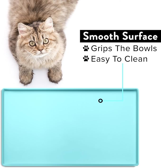 CatGuru Cat Food Mat, Small & Large Pet Feedingd Mat, 100% Waterproof Cat Mats for Food and Water, Silicone Mats for Pet Bowls, Non-Slip Placemat for Water Bowl or Fountain (Small, Aruba)