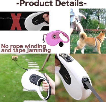 26 ft Retractable Dog Leash with Dispenser and 3 Pieces Poop Bags, Retractable Dog Leash for Small Medium Large Dogs up to 110lbs, Heavy Duty Design with Anti-Slip Handle (Black)