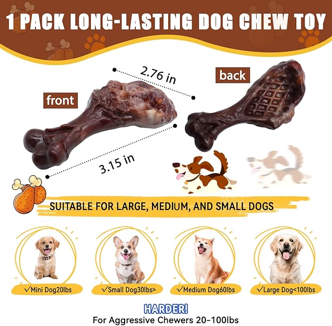 Magicorange Dog Chew Toys for Aggressive Chewers, Indestructible Dog Toy for Medium/Large Breed, Tough Nylon Teething Bone Toy to Keep Them Busy,Bacon and Real Beef Flavor (Bacon Flavor, 1 Pack)